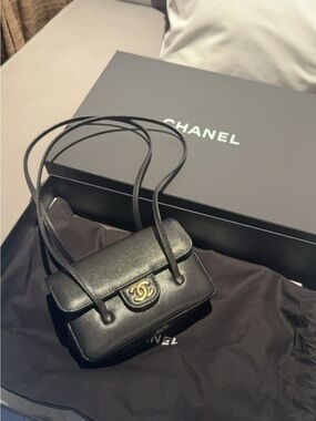 Chanel Preppy Coco Black Leather Crossbody Bag with Gold CC Emblem